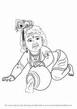 Krishna Lord Baby Draw Drawing Step Hinduism Tutorial sketch template