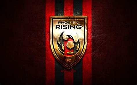 wallpapers phoenix rising fc golden logo usl red metal background american soccer
