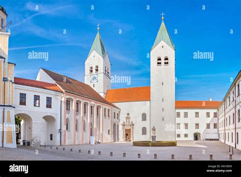 towers  freising cathedral  freising bavaria germany stock photo