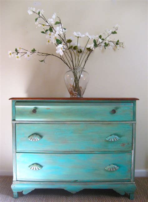 antique dresser painted turquoise  distressed colors diy