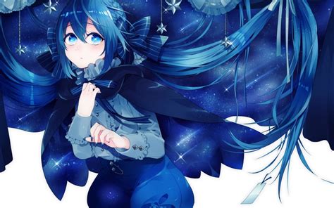 female anime character  blue hair  blue eyes hd wallpaper