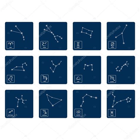 set met dierenriem symbolen en dierenriem sterrenbeeld vectorafbeelding door  drutska
