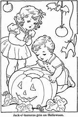 Coloring Vintage Halloween Book Jack Pages Lantern Kids Printable Children Books Sheets Clipart Happy Color Embroidery Retro Colouring Whitman Sheet sketch template