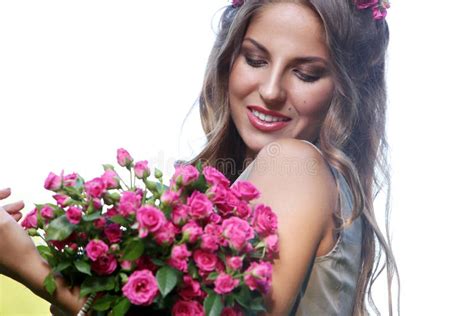 Beautiful Girl With Flowers Stock Image Image Of Holding Pink 51258113