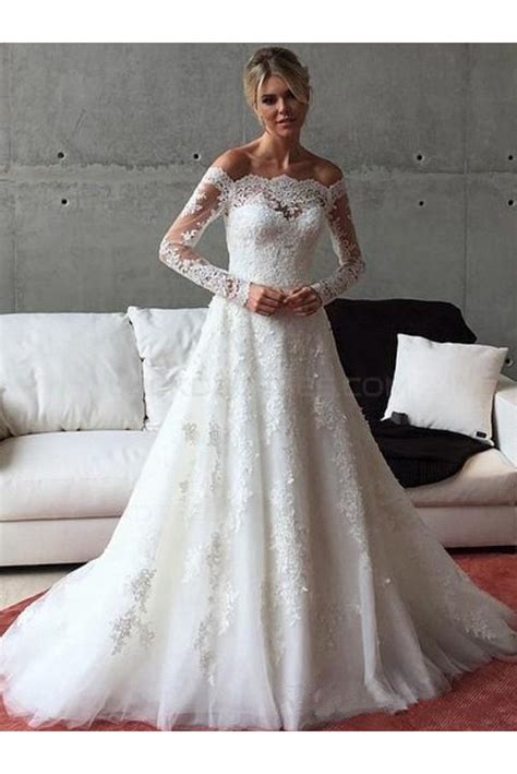 long sleeves lace   shoulder wedding dresses bridal gowns