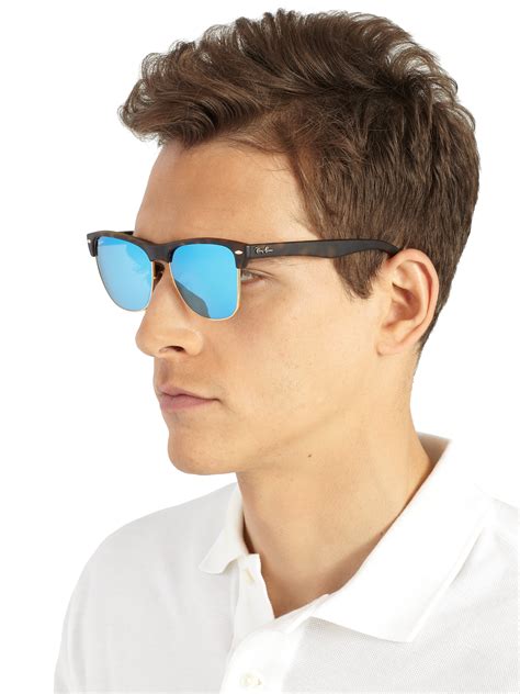 ray ban clubmaster mirrored lens sunglasses  blue  men brown blue lyst
