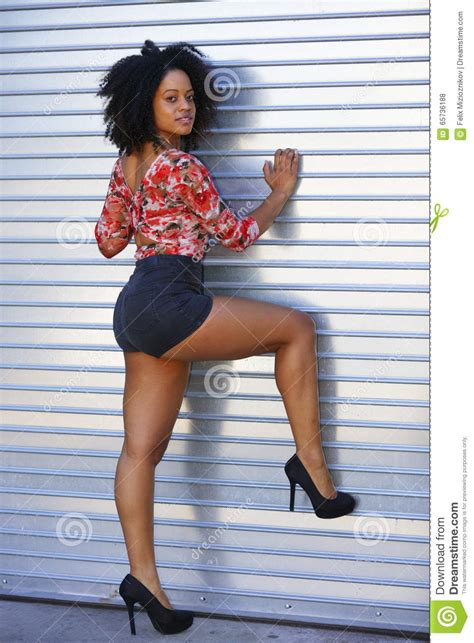 sexy leggy african american model in stilettos stock image