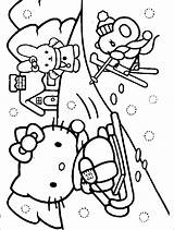 Kitty Hello Coloring Snow Pages Winter Color Print Scene Wintery Ice Skating Shows sketch template