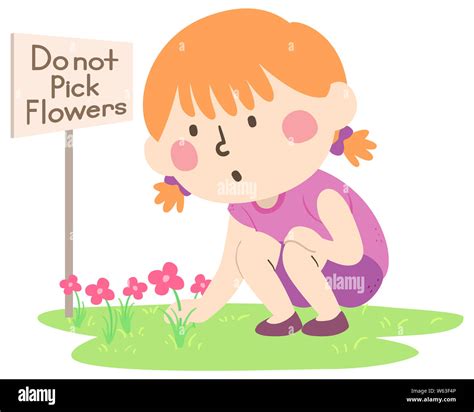 illustration   kid girl   rules  picking flowers