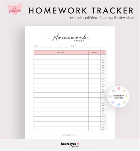 homework tracker printable printable world holiday