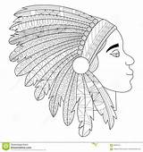 Headdress Coloring Vector Bonnet Indian War Head sketch template