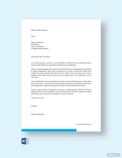 sample community service letter templates   ms word