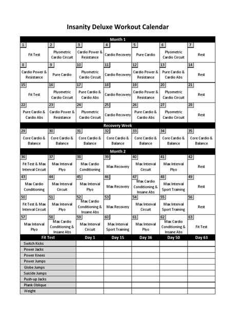 insanity deluxe workout calendar month 1 physical