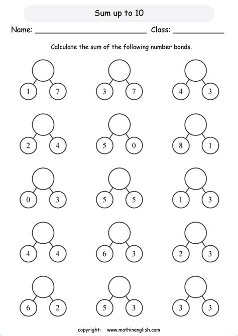 number addition bond worksheet  math grade   students