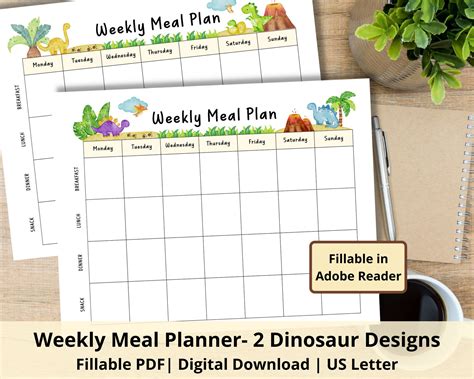 printable kids weekly meal planner fillable kids weekly menu etsy