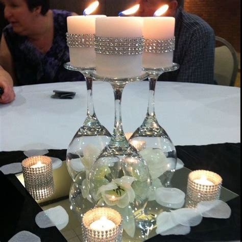 Impressive Diy Wine Glasses On A Mirror Wedding Table Centerpiece With