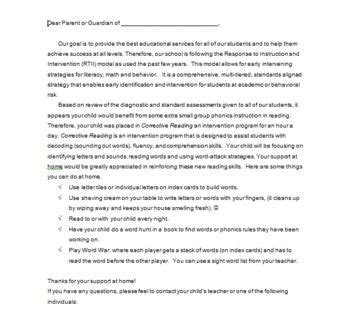 response  intervention parent letters letter  parents response