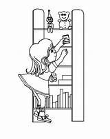 Book Coloring Girl Bookshelf Putting Little Pages Shelves Template Tocolor sketch template