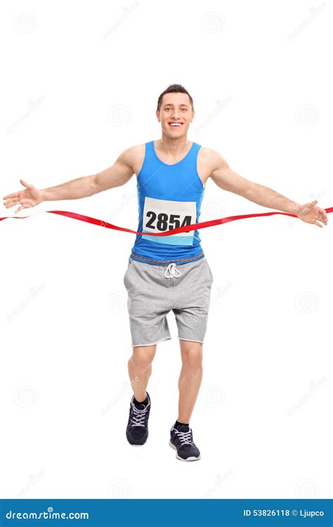 male runner crossing  finish  stock photo image  expression