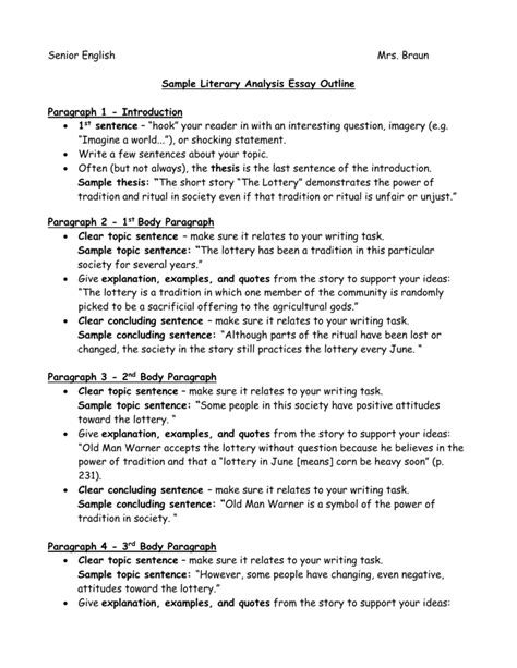 sample literary analysis essay outline