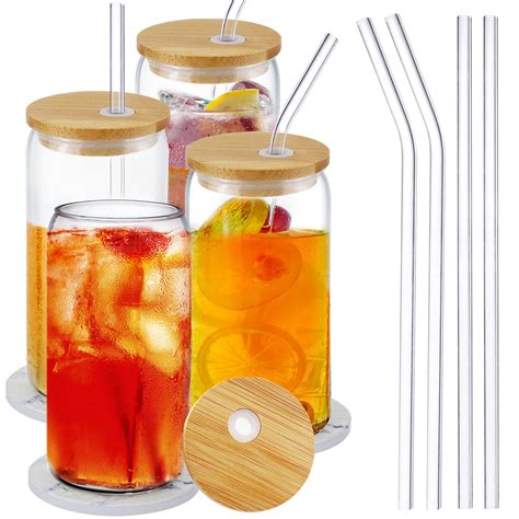 buy oz  glass  lids  straw coaster  pack clear  shaped glass cups reusable