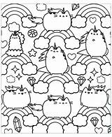 Pusheen Kawaii Coloring Cat Doodle Pages Rainbow Adults Style Rainbows Meets When sketch template