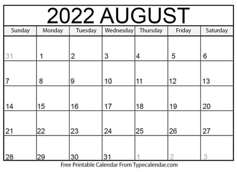 august  calendar august   printables