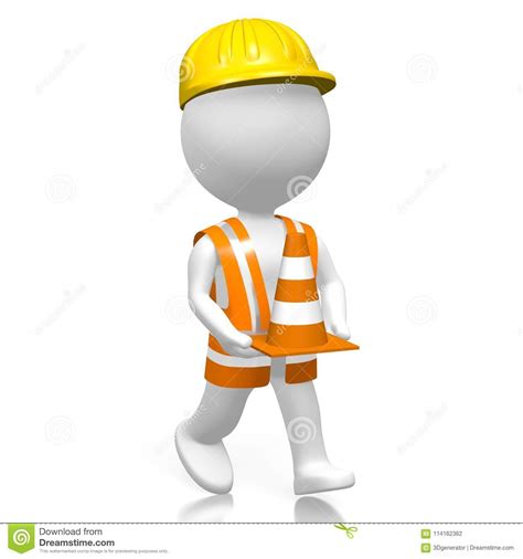 3d Worker Holding Traffic Cone Stock Illustration