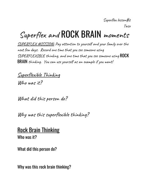 superflex  rock brain worksheet