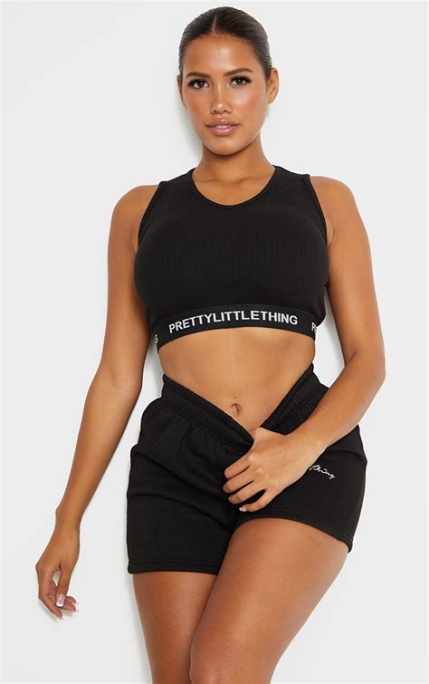 plt shape black thick rib banded crop top prettylittlething