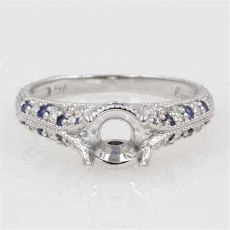 vintage diamond engagement ring setting  sapphire   white gold