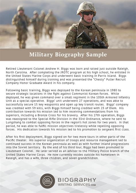 military biography sample  biography samp