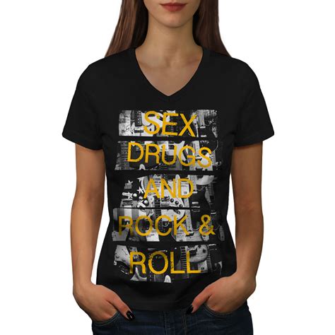 Wellcoda Sex Drugs Rock Roll Womens V Neck T Shirt Free Graphic Design