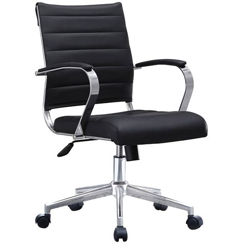 homelala black modern mid  ribbed pu leather swivel tilt adjustable chair designer boss