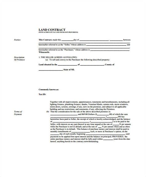 land contract forms  sample  format