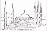 Coloring Mosque Blue Drawing Islam Pages Pillars sketch template