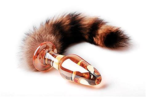 buy crystal glass butt plug with 10 inch soft wild faux fur fox tail
