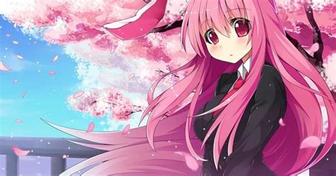 Anime Girl Pink Hair Bunny Girl Rabbit Ears Flower