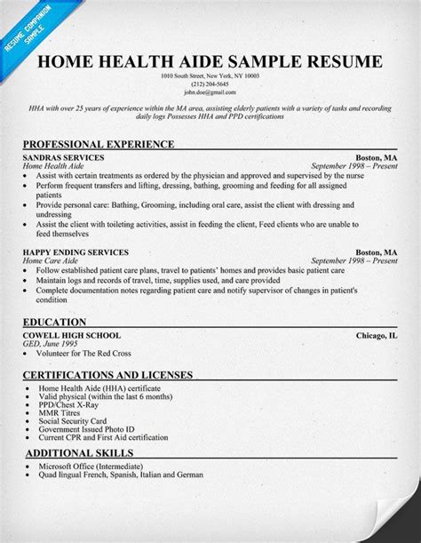 home health aide resume  httpresumecompanioncom health