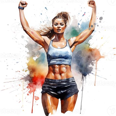 fit girl doing workout concept fitness sport watercolor hand drawn