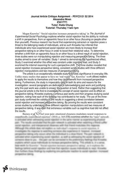 journal article critique psyc social psychology unsw thinkswap