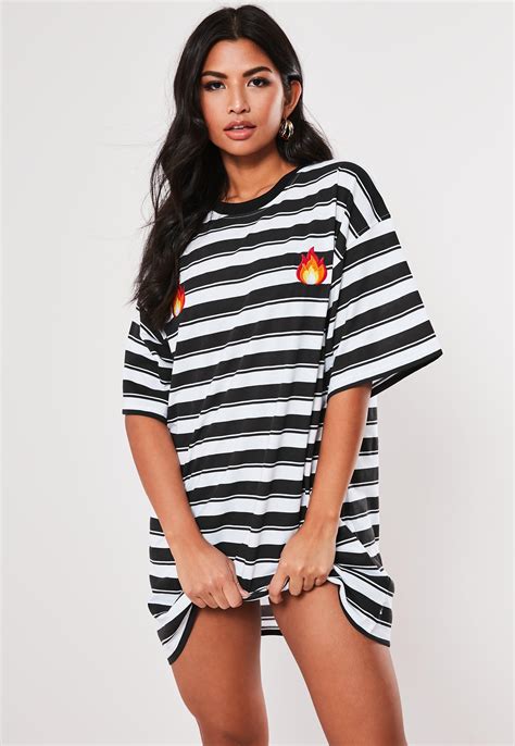 black stripe embroidered oversized t shirt dress missguided
