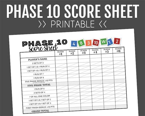 phase  score sheet printable score sheet digital instant