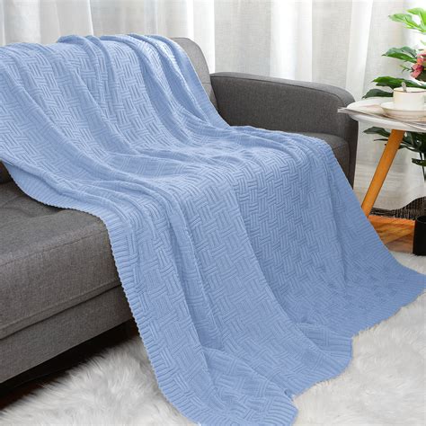 piccocasa  cotton knitted throw blanket  sofa light blue   walmartcom