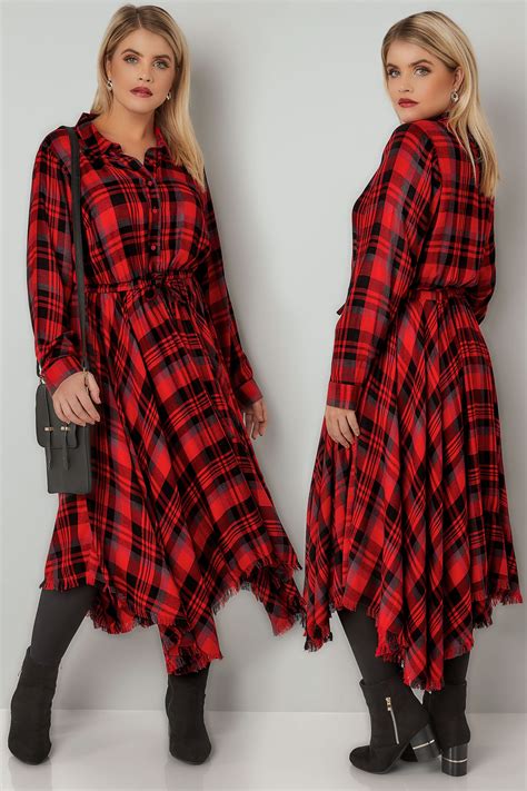 yours london red and black checked dress with hanky hem