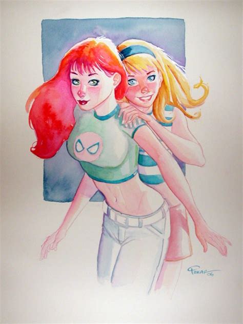 playful comic book pinup mary jane and gwen stacy lesbian hentai superheroes pictures pictures