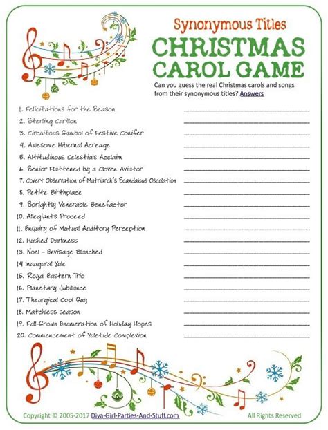 guess  christmas carol game  synonymous song title clues