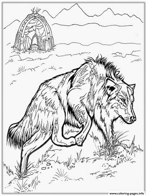 realistic wolf coloring page printable