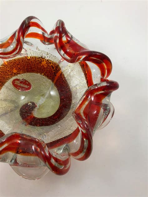Vintage Labelled Murano Art Glass Bowl Red Spiral Gold Dust Etsy