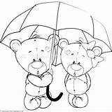 Coloring Cartoon Pages Romantic Couple Umbrella Animal Choose Board Bears Holding sketch template